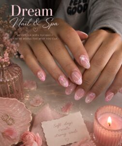Pink star and pearl French manicure at Dream Nails & Spa, Vacaville CA