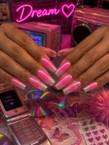 Y2K pink chrome coffin nails at Dream Nails & Spa, Vacaville CA